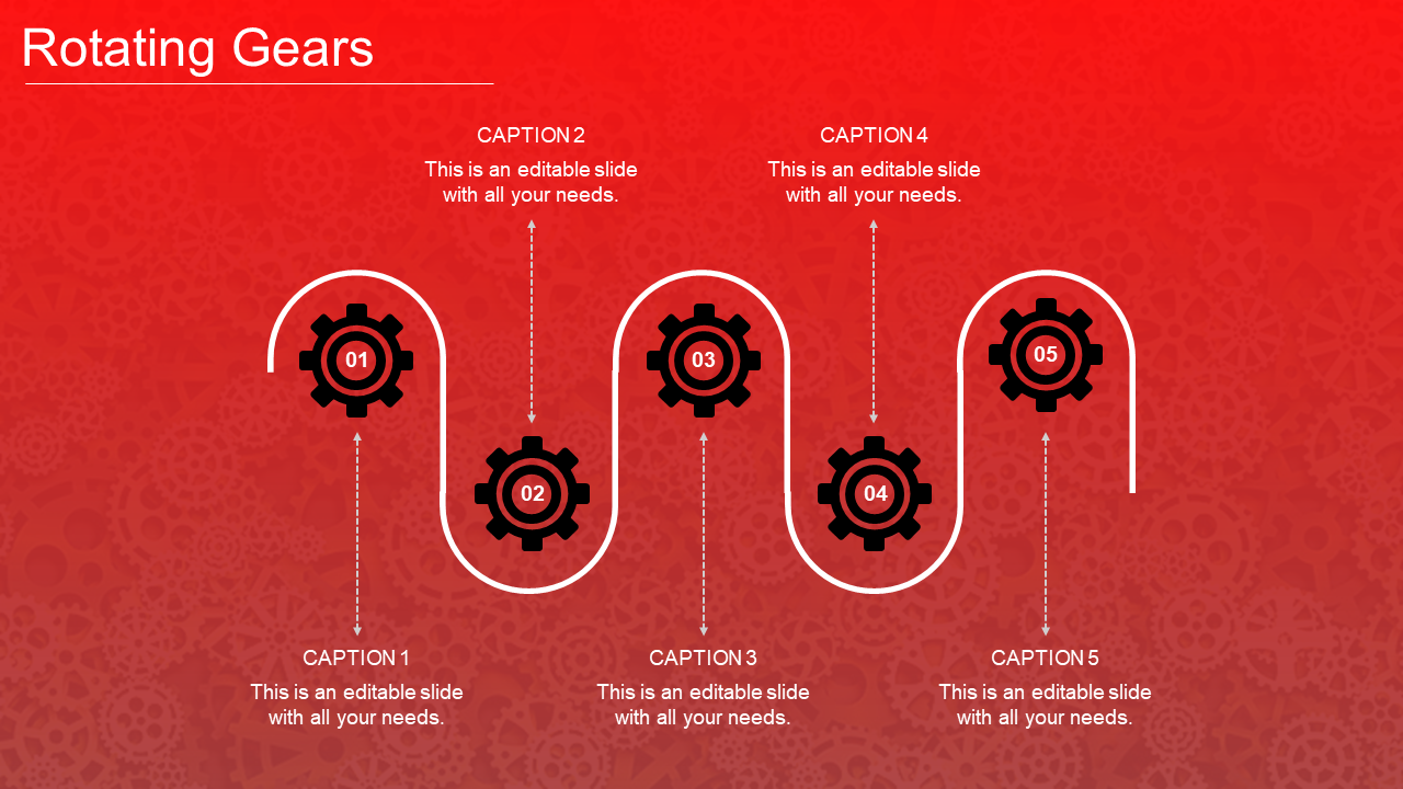 Customized Rotating Gears In PowerPoint With Red Background